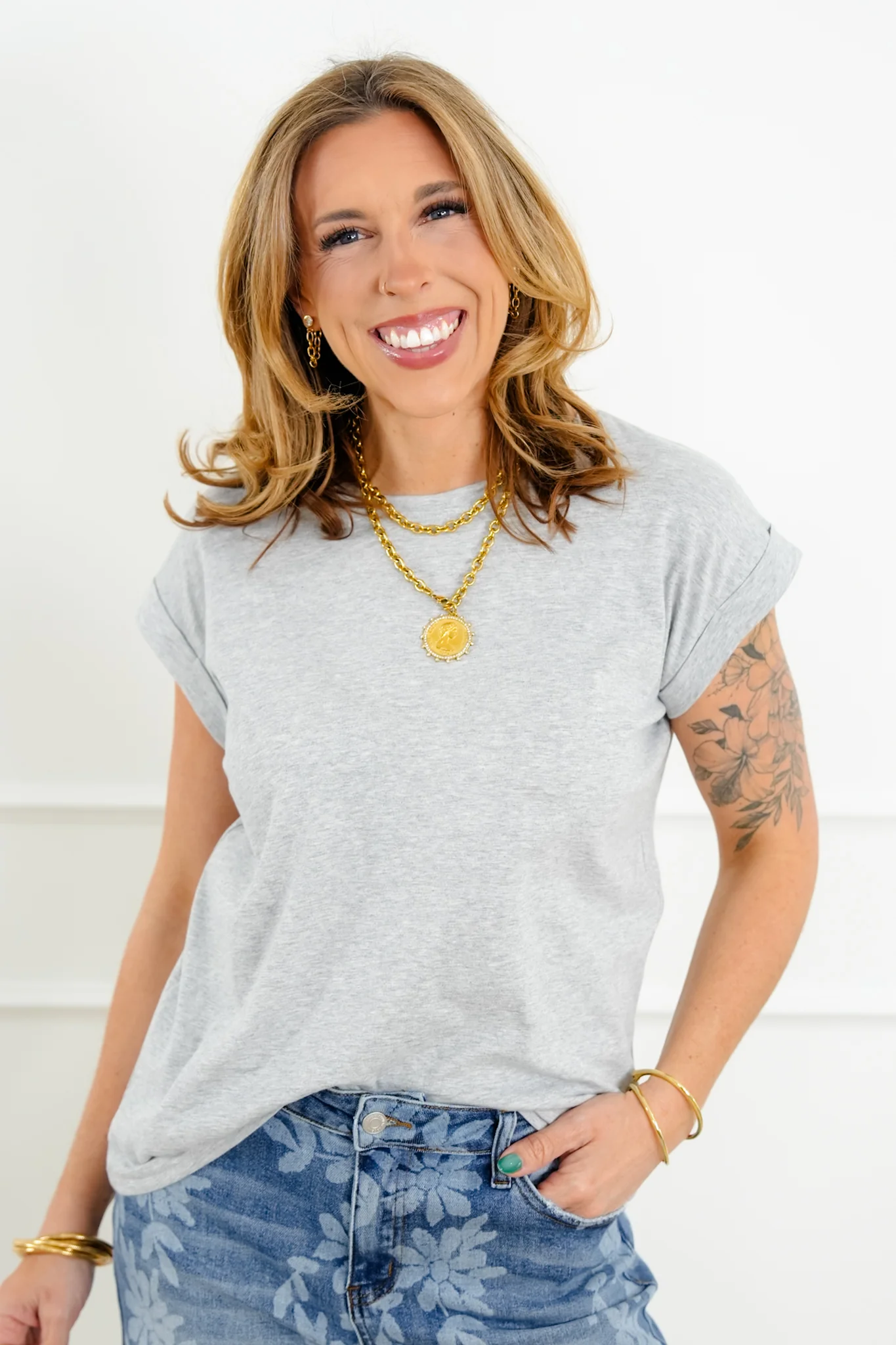 Door Buster! Zenana Round Neck Folded Short Sleeve Tee Shirt - Image 7