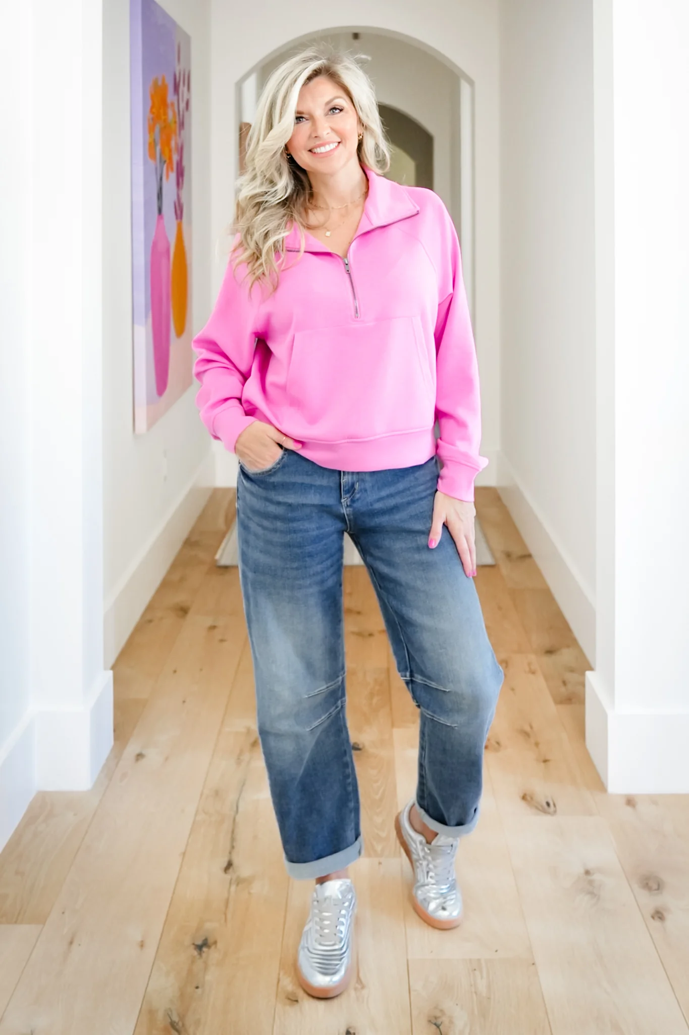 Door Buster! Zenana Half Zip Knit Pullover with Kangaroo Pocket - Image 7