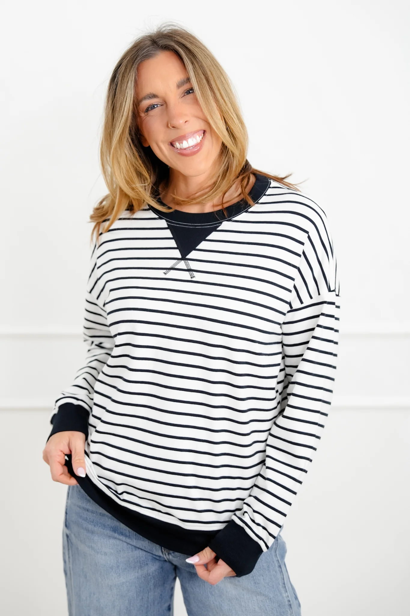 Door Buster! Zenana Striped Long Sleeve Pullover - Image 5