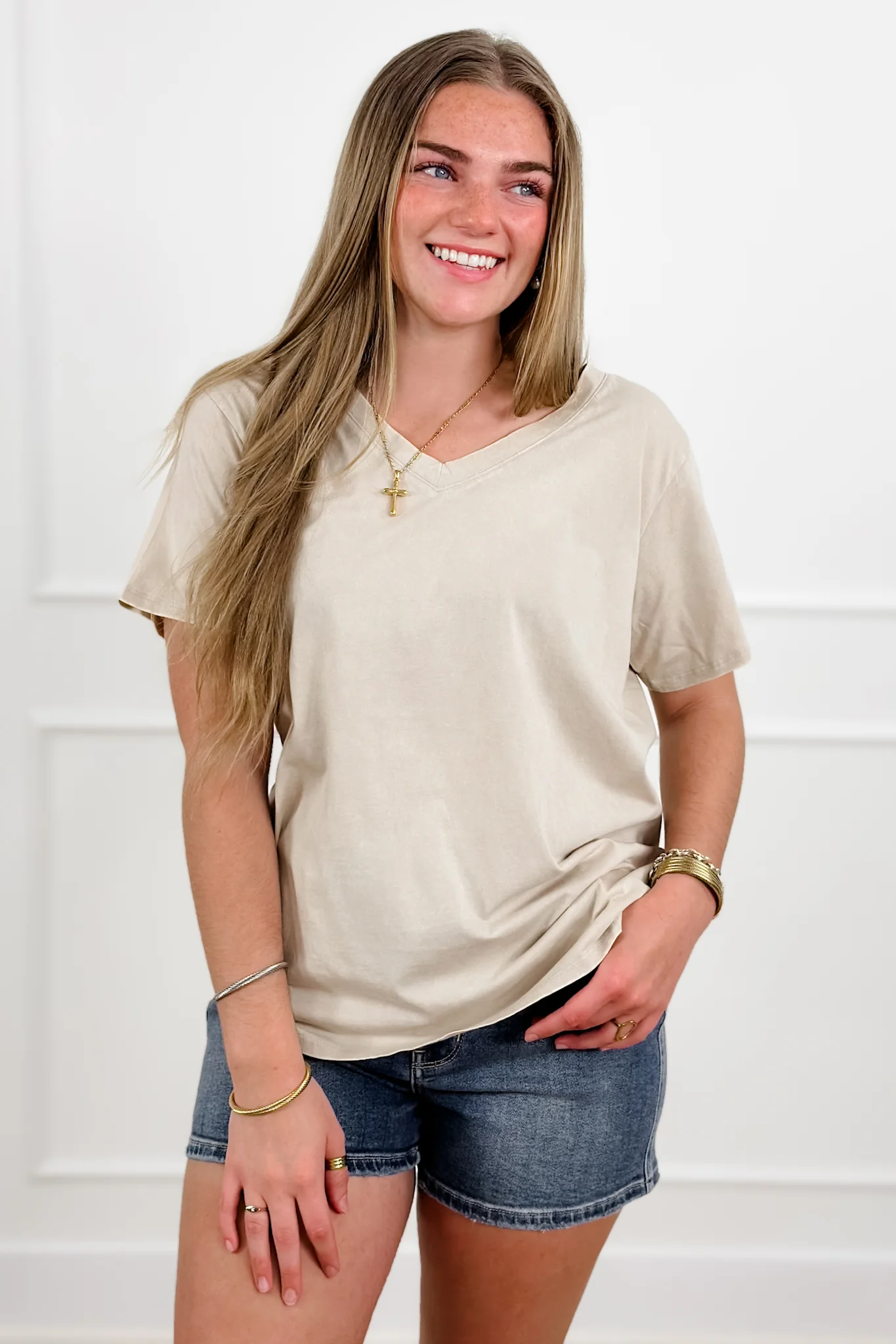 Door Buster! Zenana Washed Short Sleeve V-Neck Top - Image 3