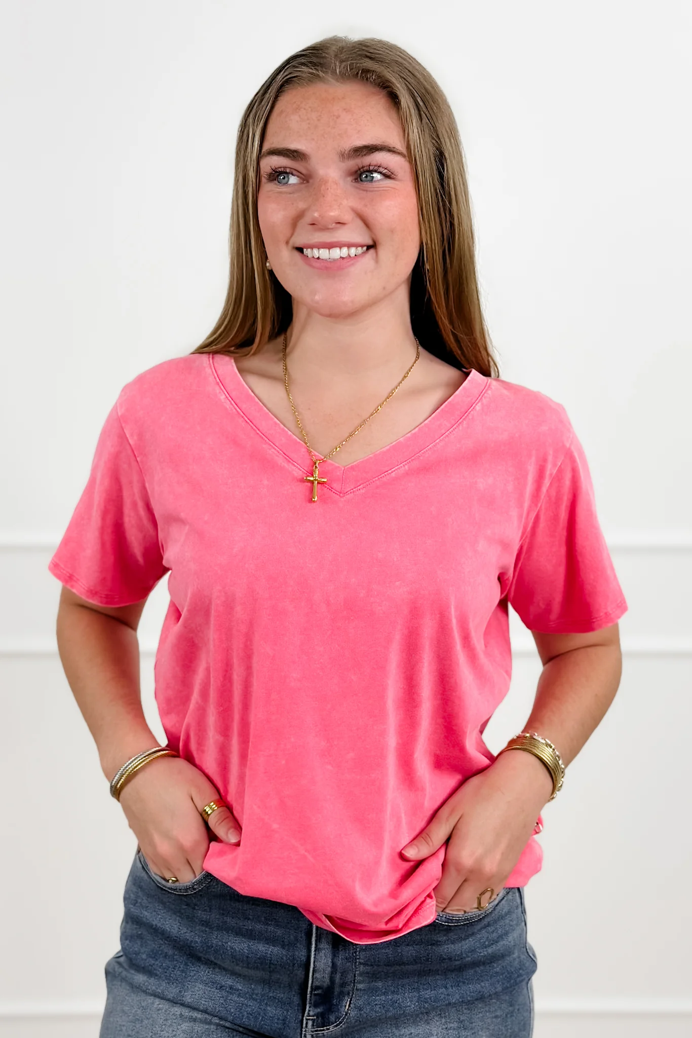Door Buster! Zenana Washed Short Sleeve V-Neck Top - Image 5