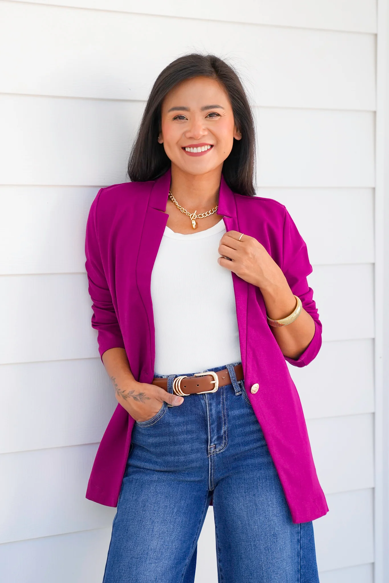 Door Buster! Plus/Reg Solid Long Sleeve Fitted Blazer - Image 3