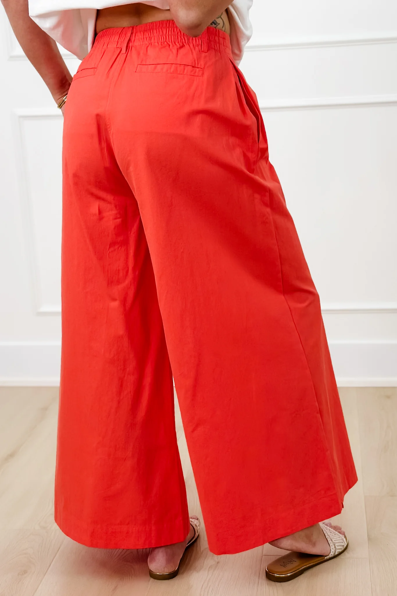 Elastic Waist Wide Leg Pants with Side Pockets - Image 3