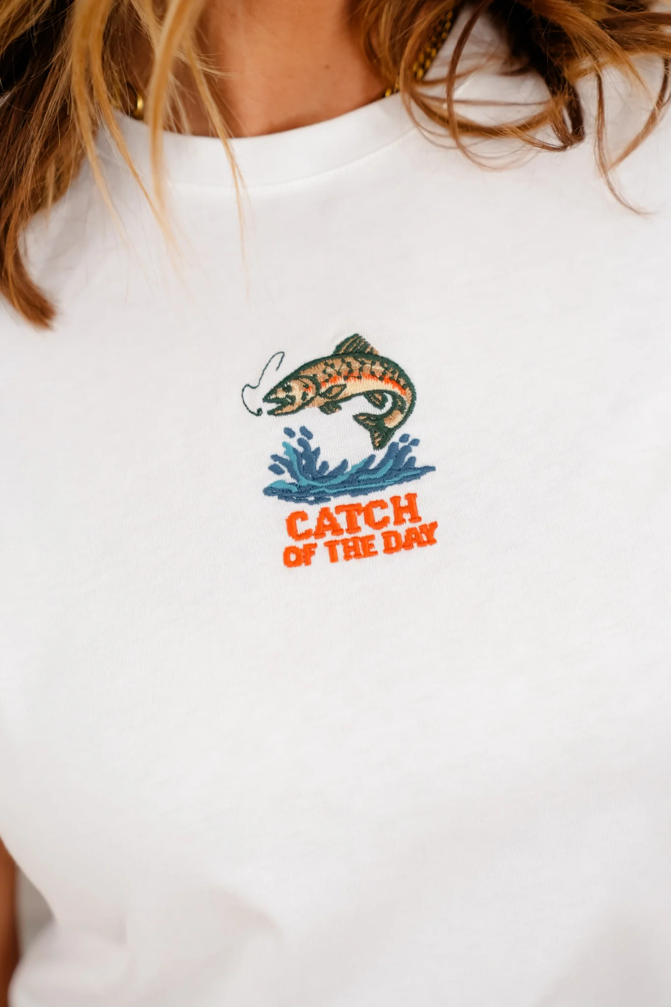 Embroidered "Catch Of The Day" Short Sleeve Top - Image 2