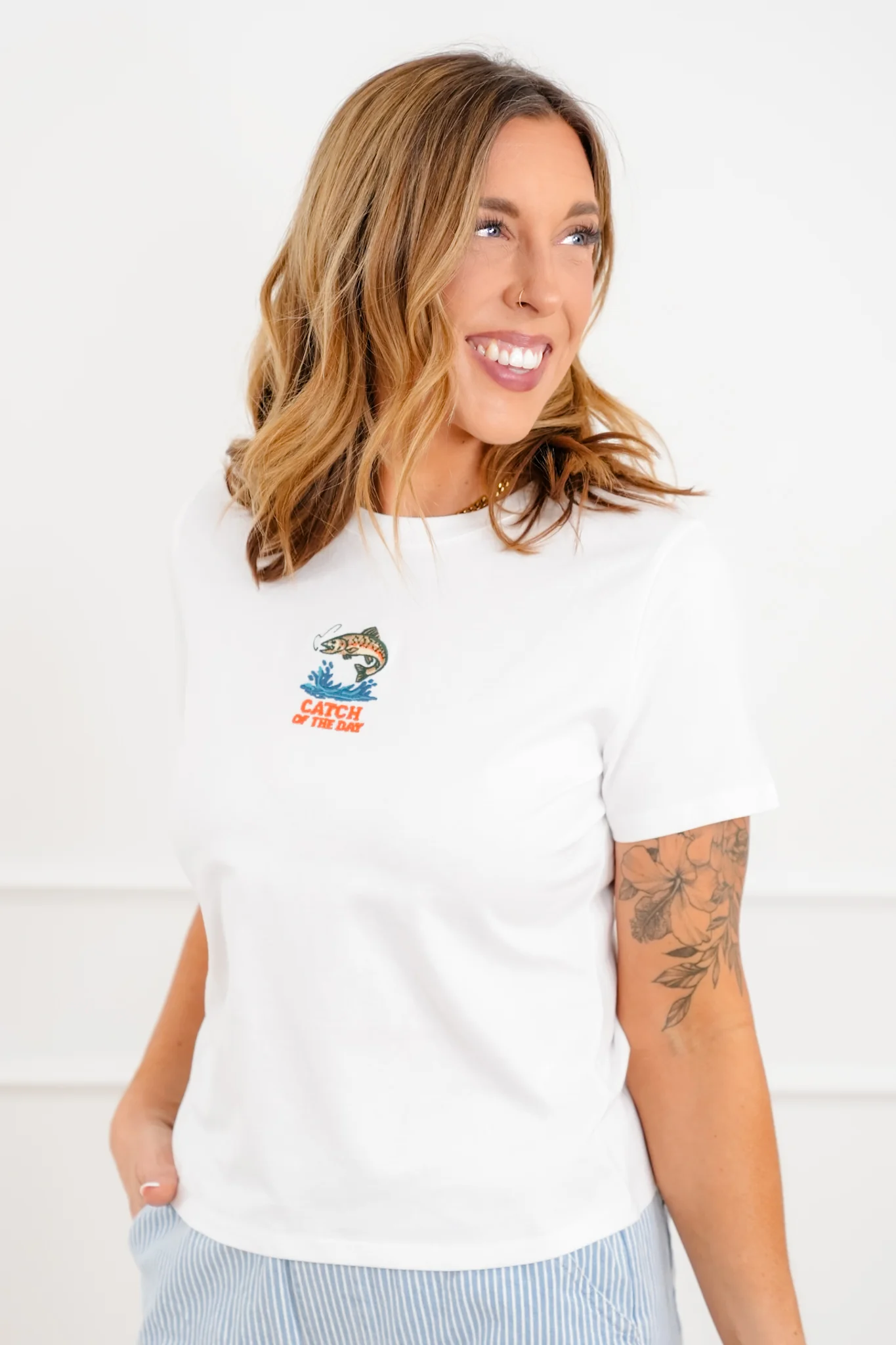Embroidered "Catch Of The Day" Short Sleeve Top - Image 3