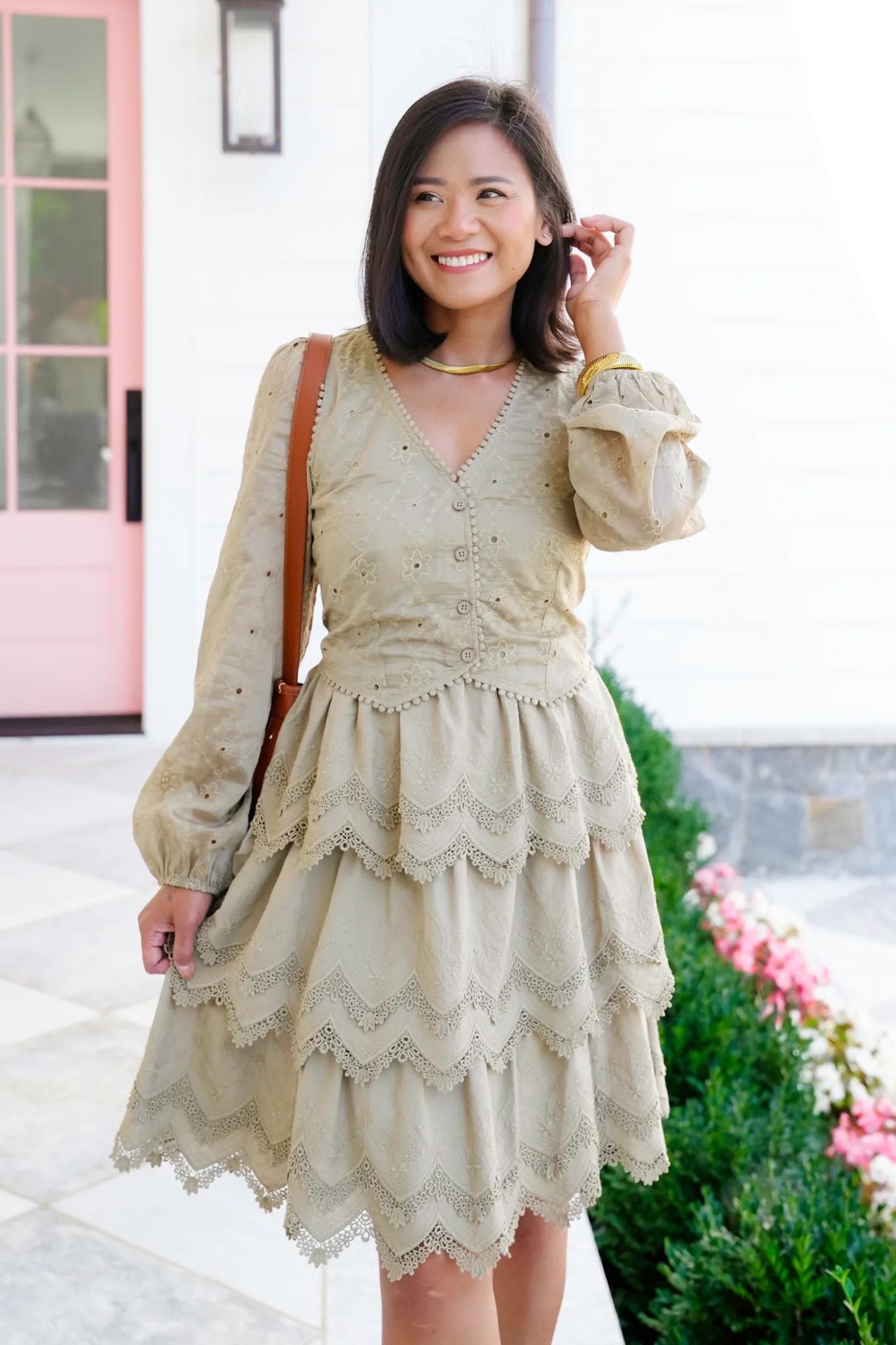 Embroidered Lace Long Sleeve Tiered Dress - Image 4