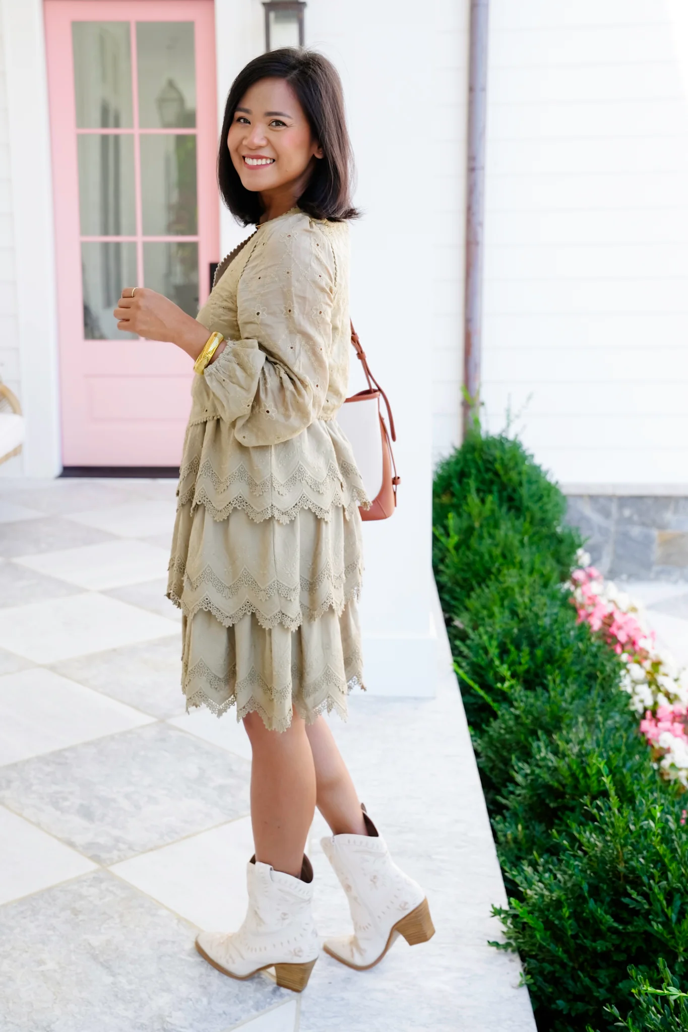 Embroidered Lace Long Sleeve Tiered Dress - Image 5