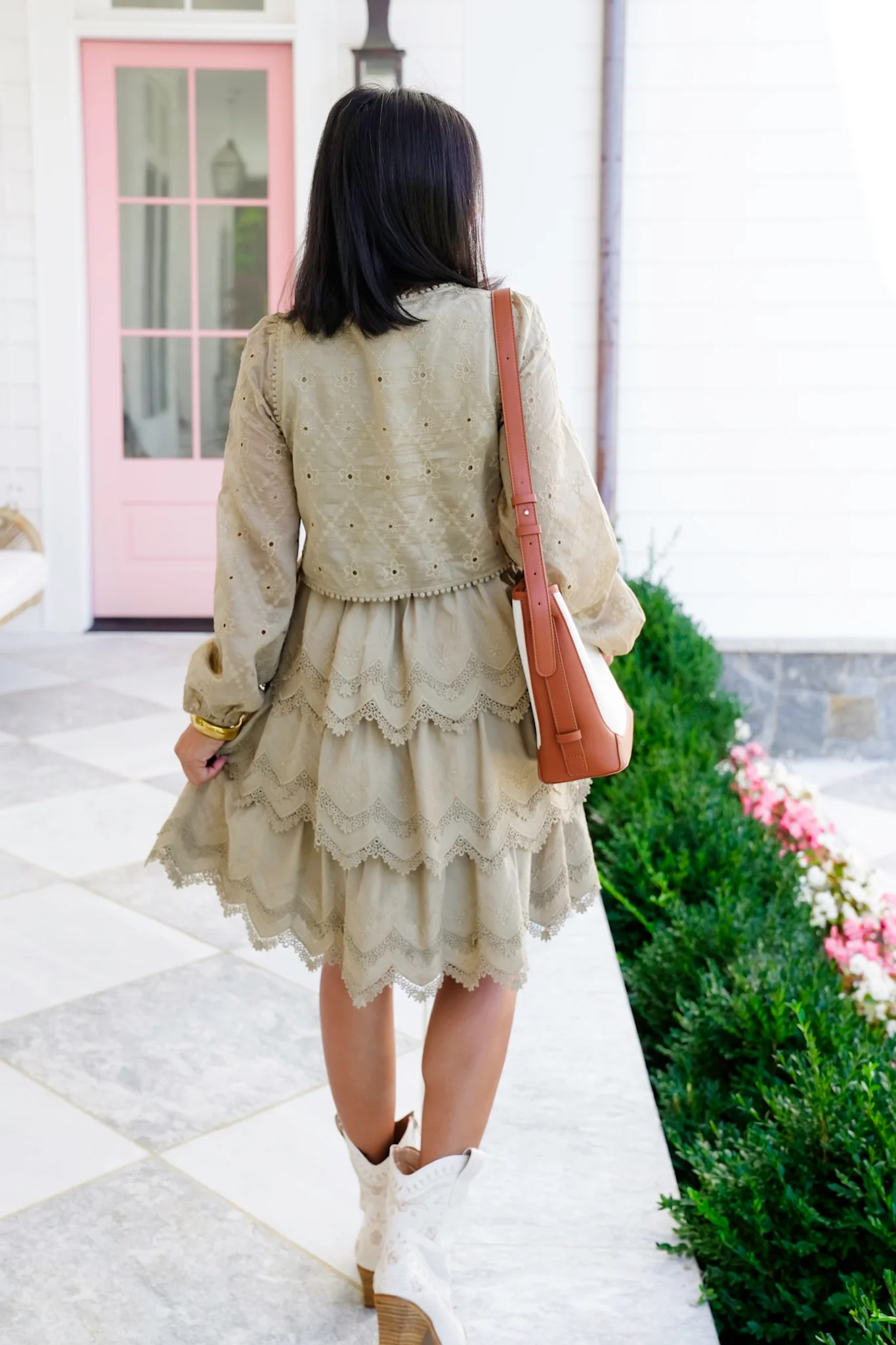 Embroidered Lace Long Sleeve Tiered Dress - Image 6