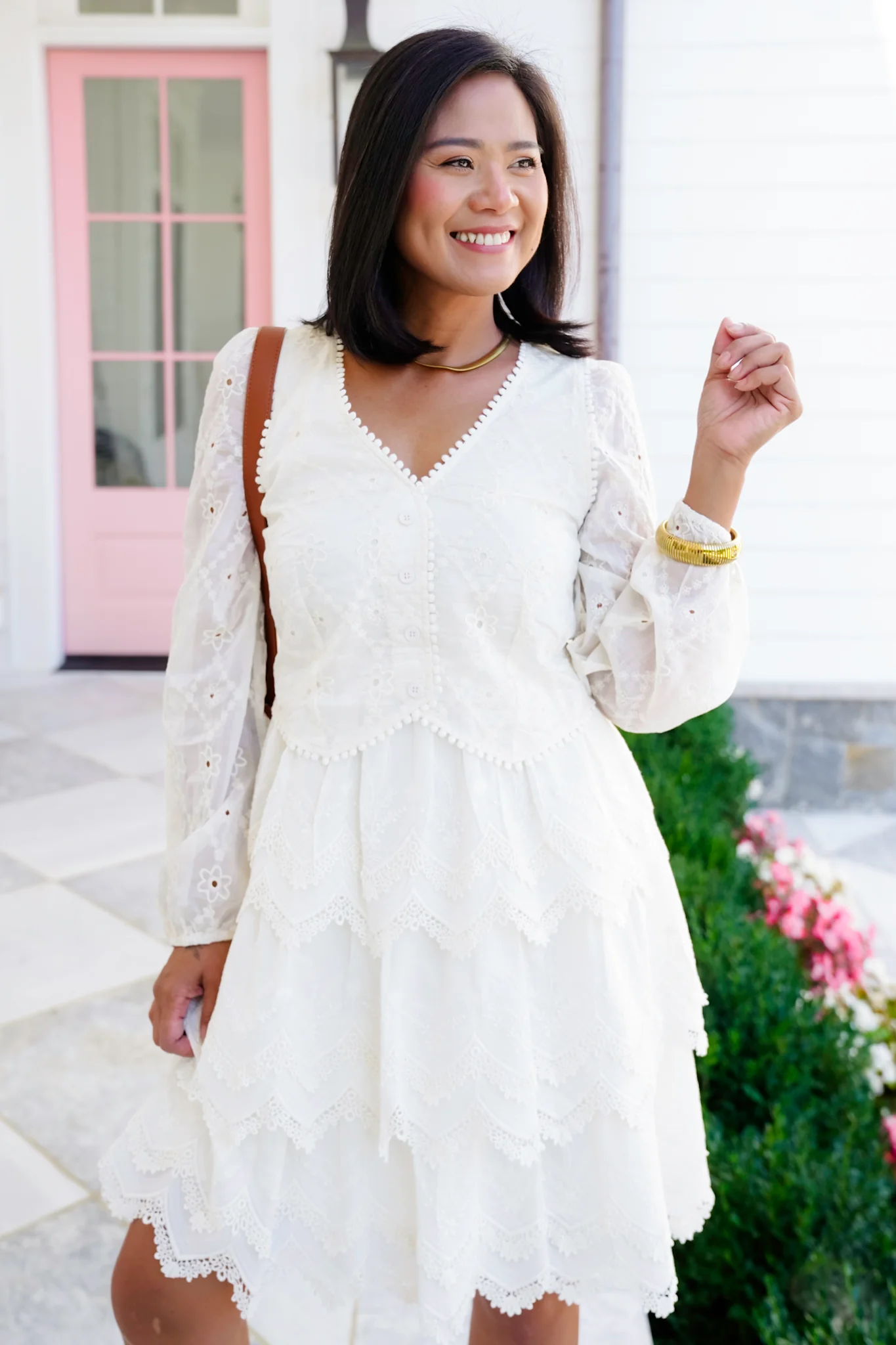 Embroidered Lace Long Sleeve Tiered Dress - Image 7