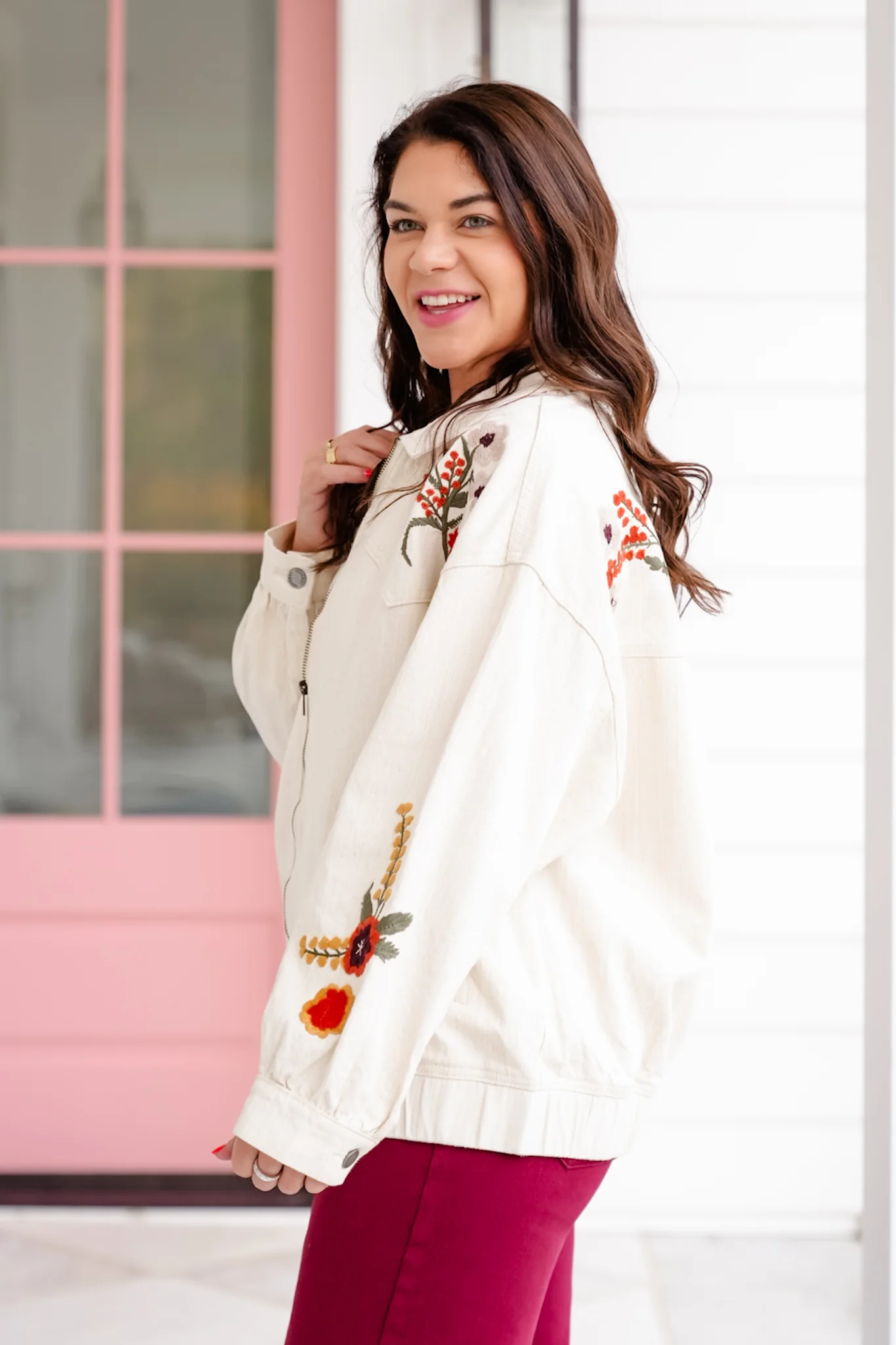 Embroidered Long Sleeve Zip Up Jacket - Image 4