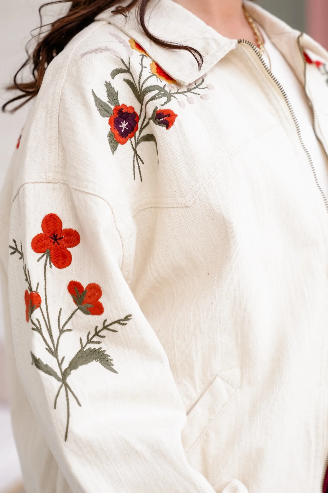 Embroidered Long Sleeve Zip Up Jacket - Image 7