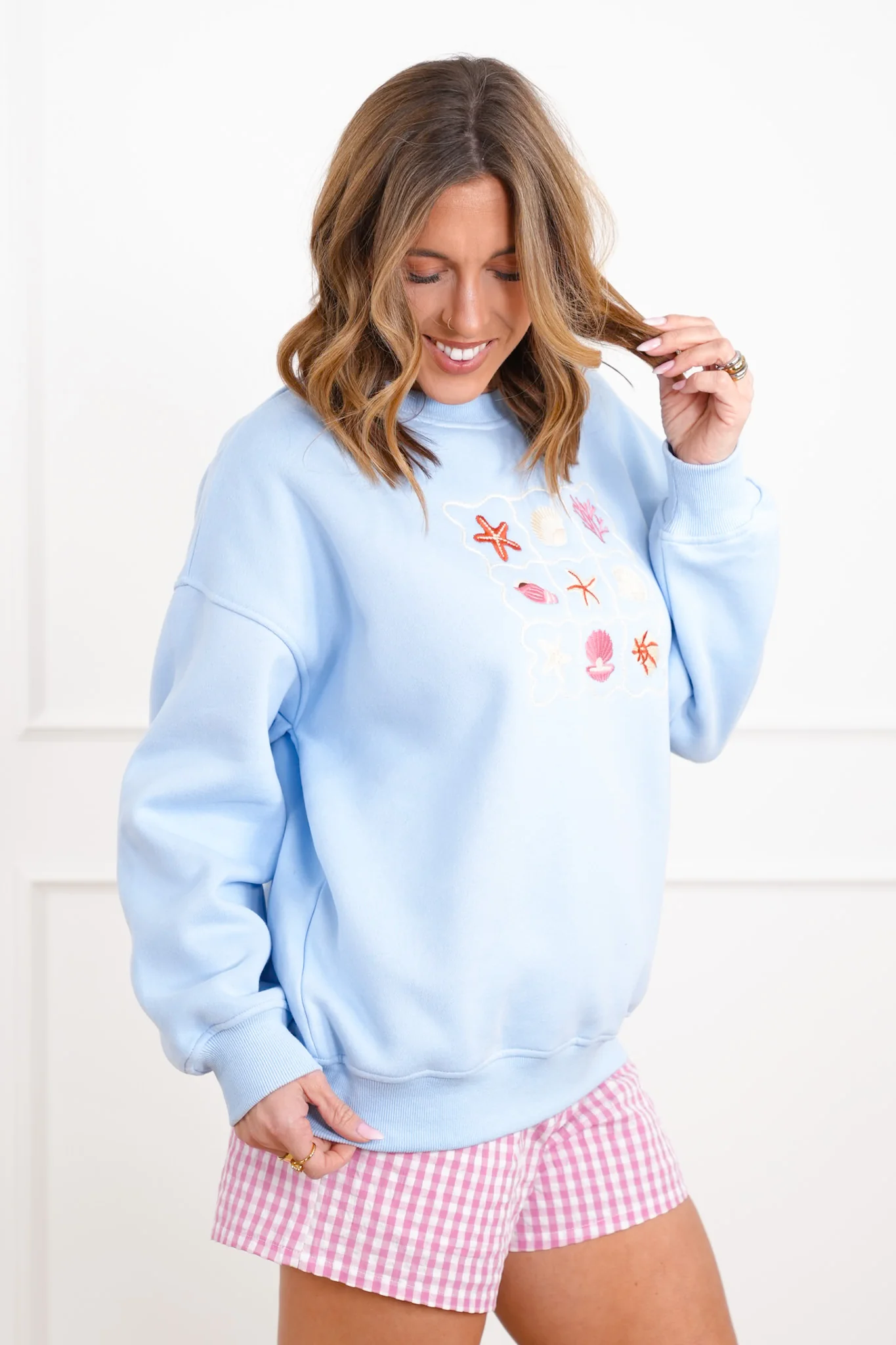Embroidered Sea Shells Long Sleeve Pullover Sweatshirts - Image 4