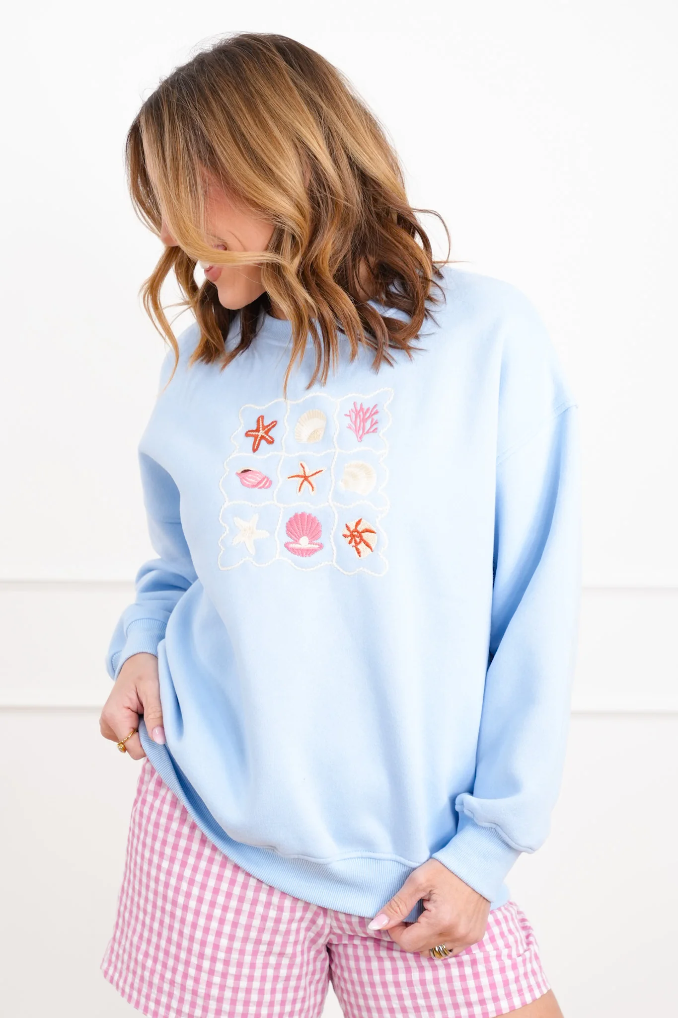 Embroidered Sea Shells Long Sleeve Pullover Sweatshirts - Image 6