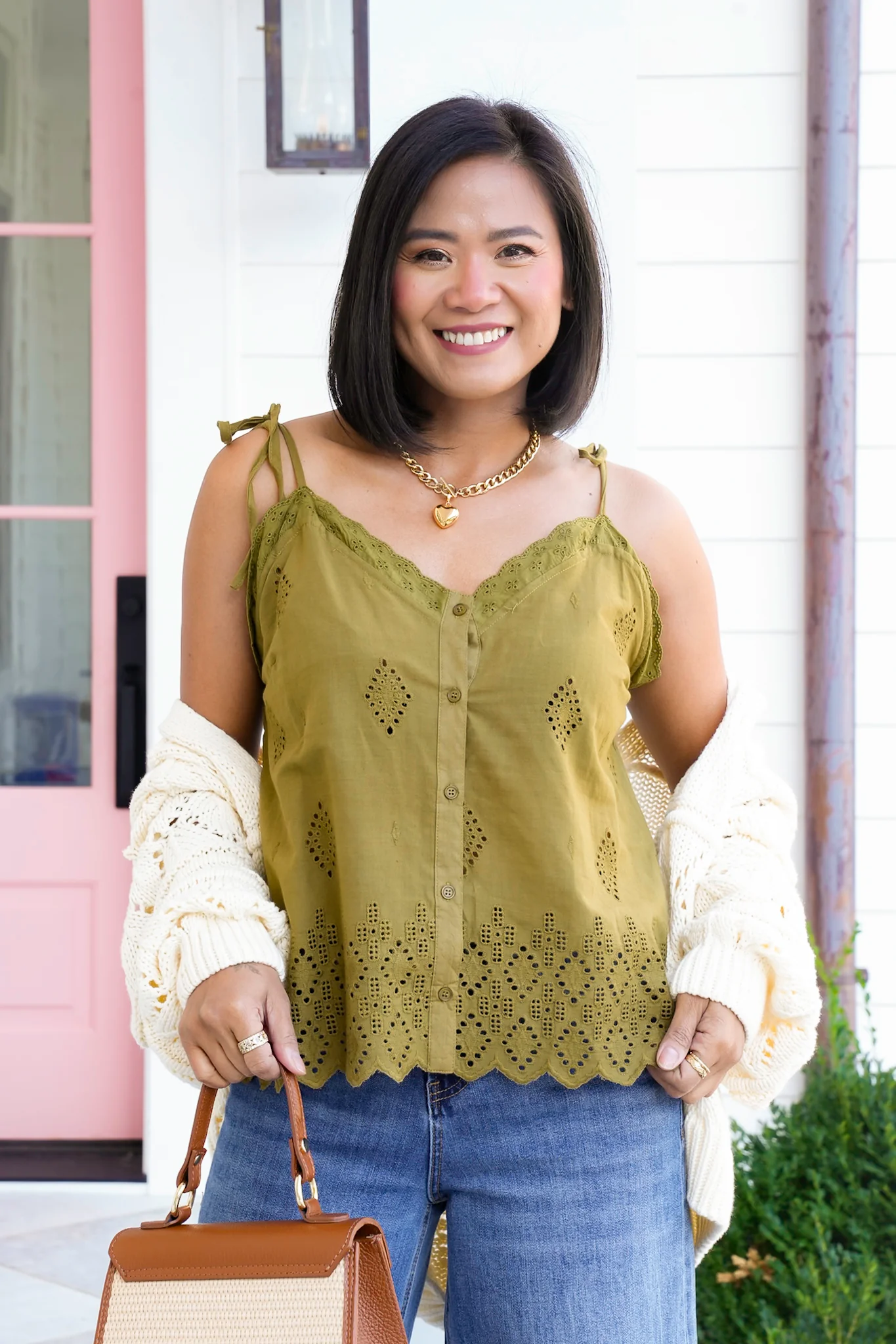 Eyelet Embroidery Sleeveless Button Down Top - Image 3