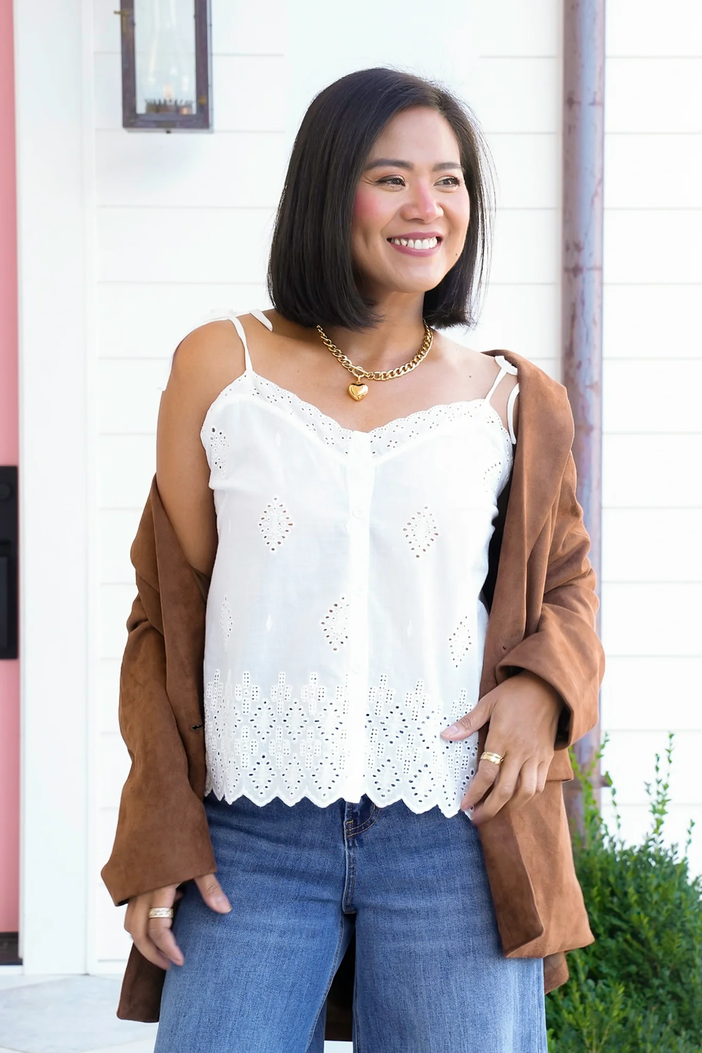 Eyelet Embroidery Sleeveless Button Down Top - Image 4