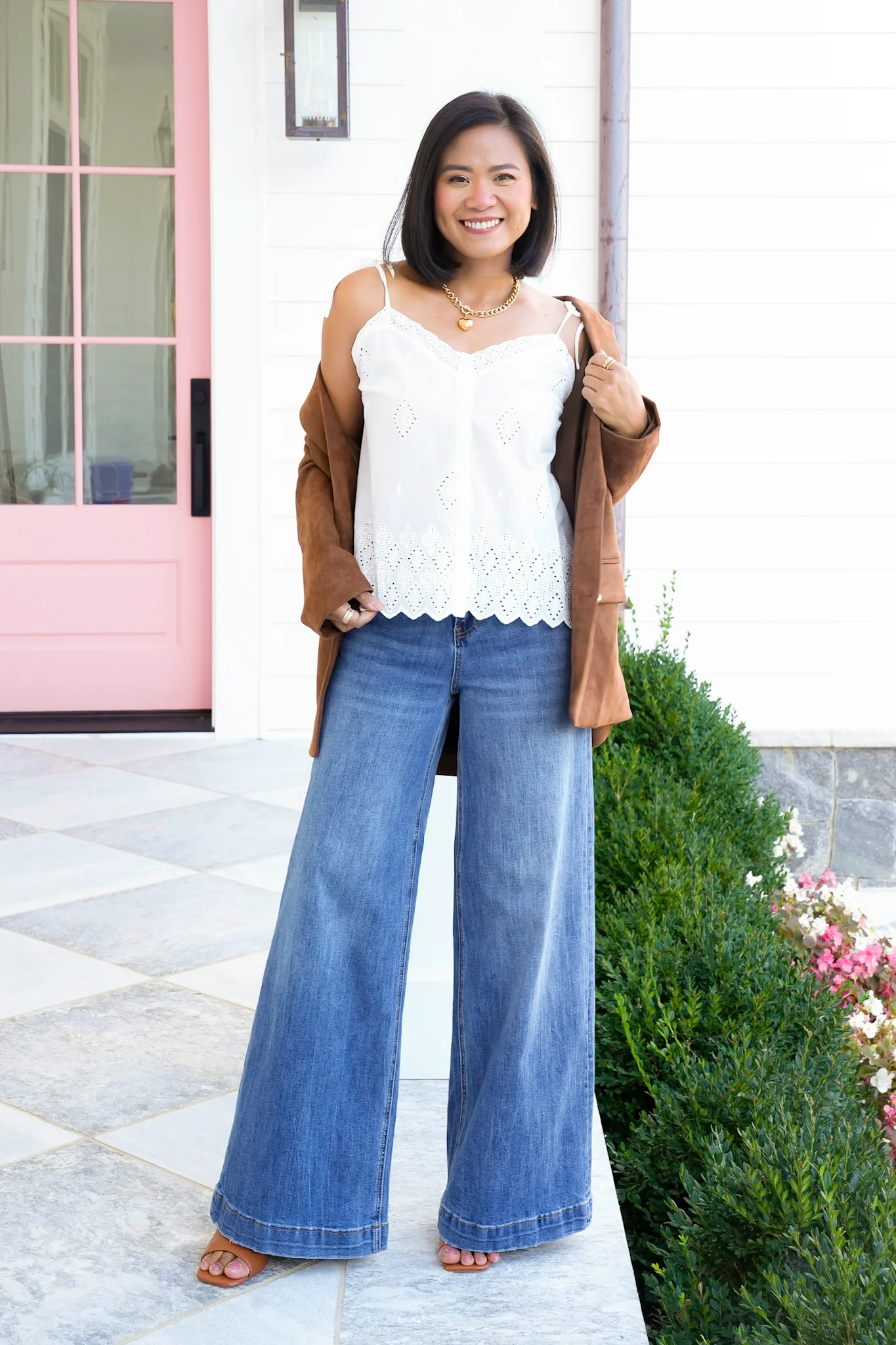 Eyelet Embroidery Sleeveless Button Down Top - Image 5