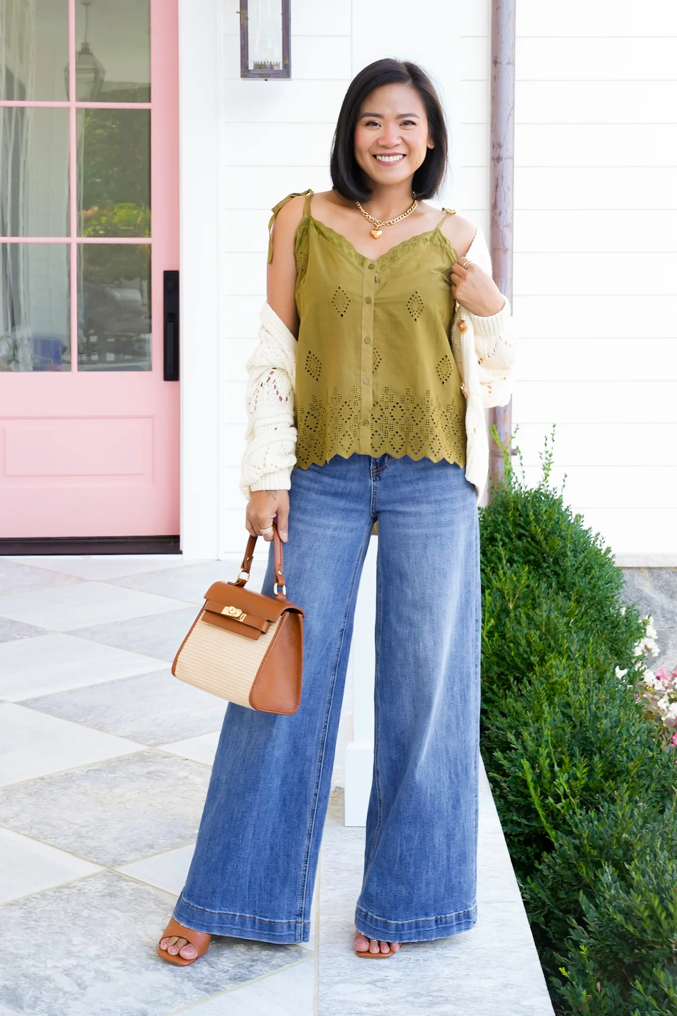 Eyelet Embroidery Sleeveless Button Down Top - Image 9