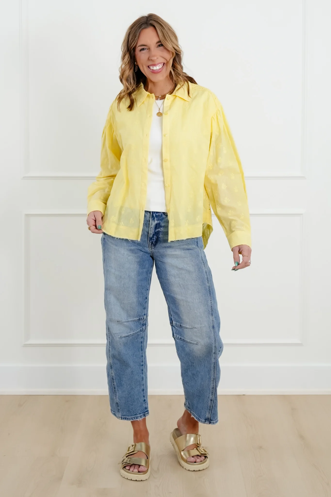 Eyelet Long Sleeve Button Down Top - Image 2