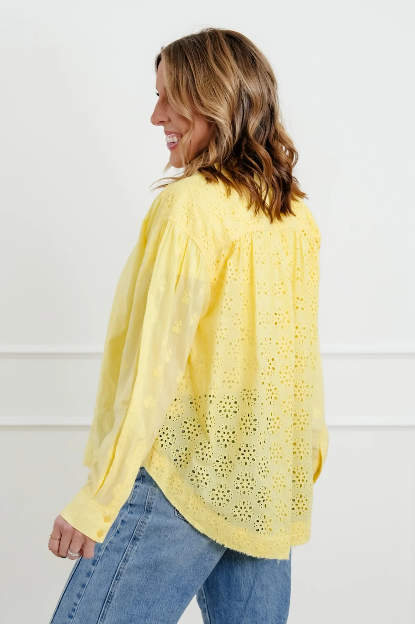 Eyelet Long Sleeve Button Down Top - Image 4