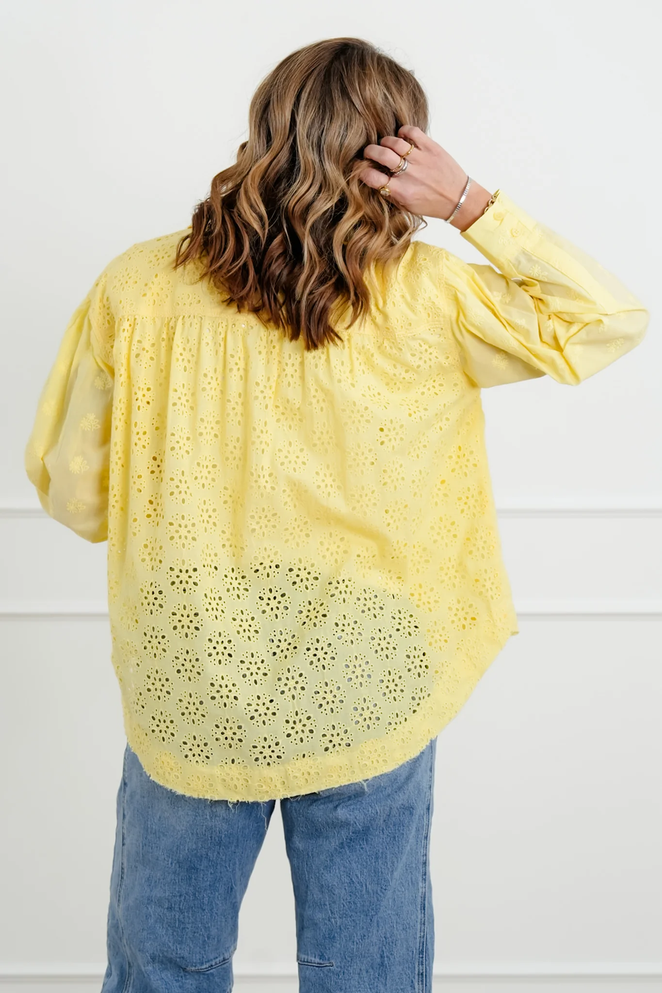 Eyelet Long Sleeve Button Down Top - Image 5