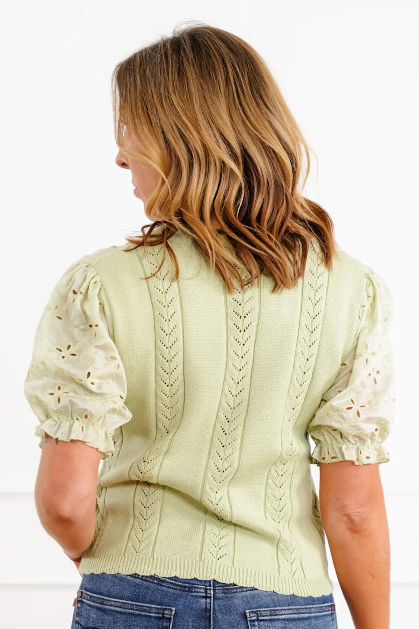 Eyelet Puff Sleeve Knit Top - Image 8