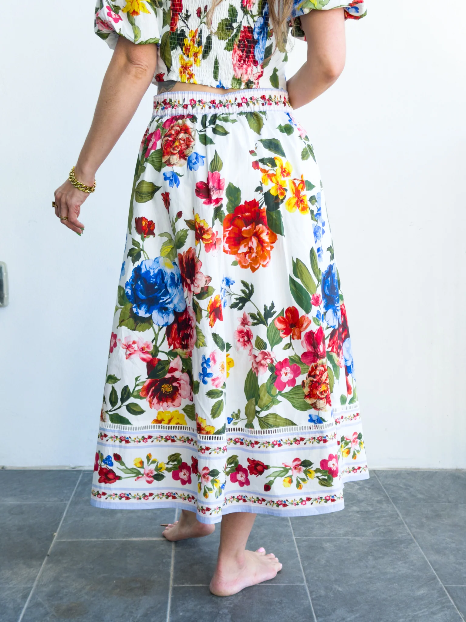 Floral Border Print Midi Skirt with Pockets - Image 10