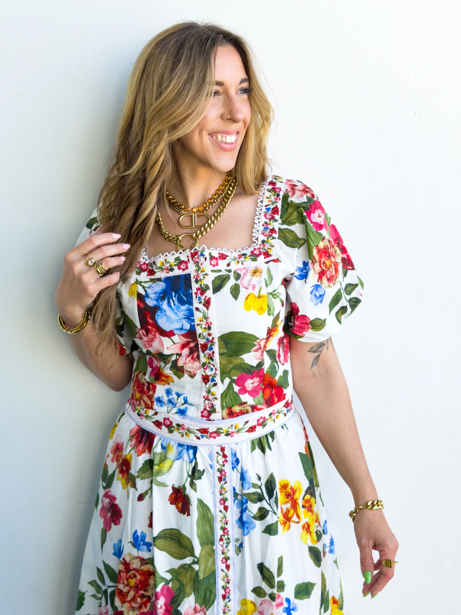 Floral Border Print Midi Skirt with Pockets - Image 6