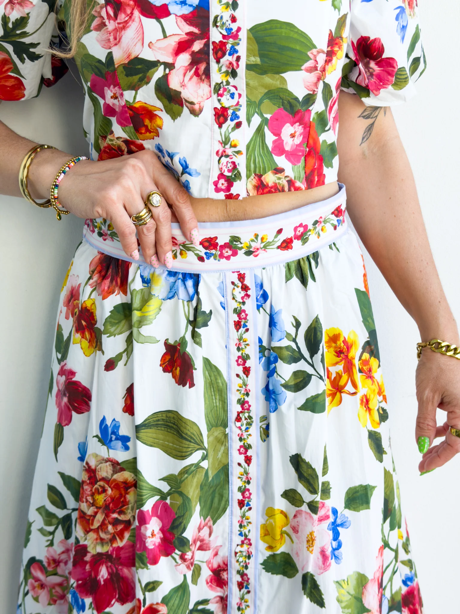 Floral Border Print Midi Skirt with Pockets - Image 2