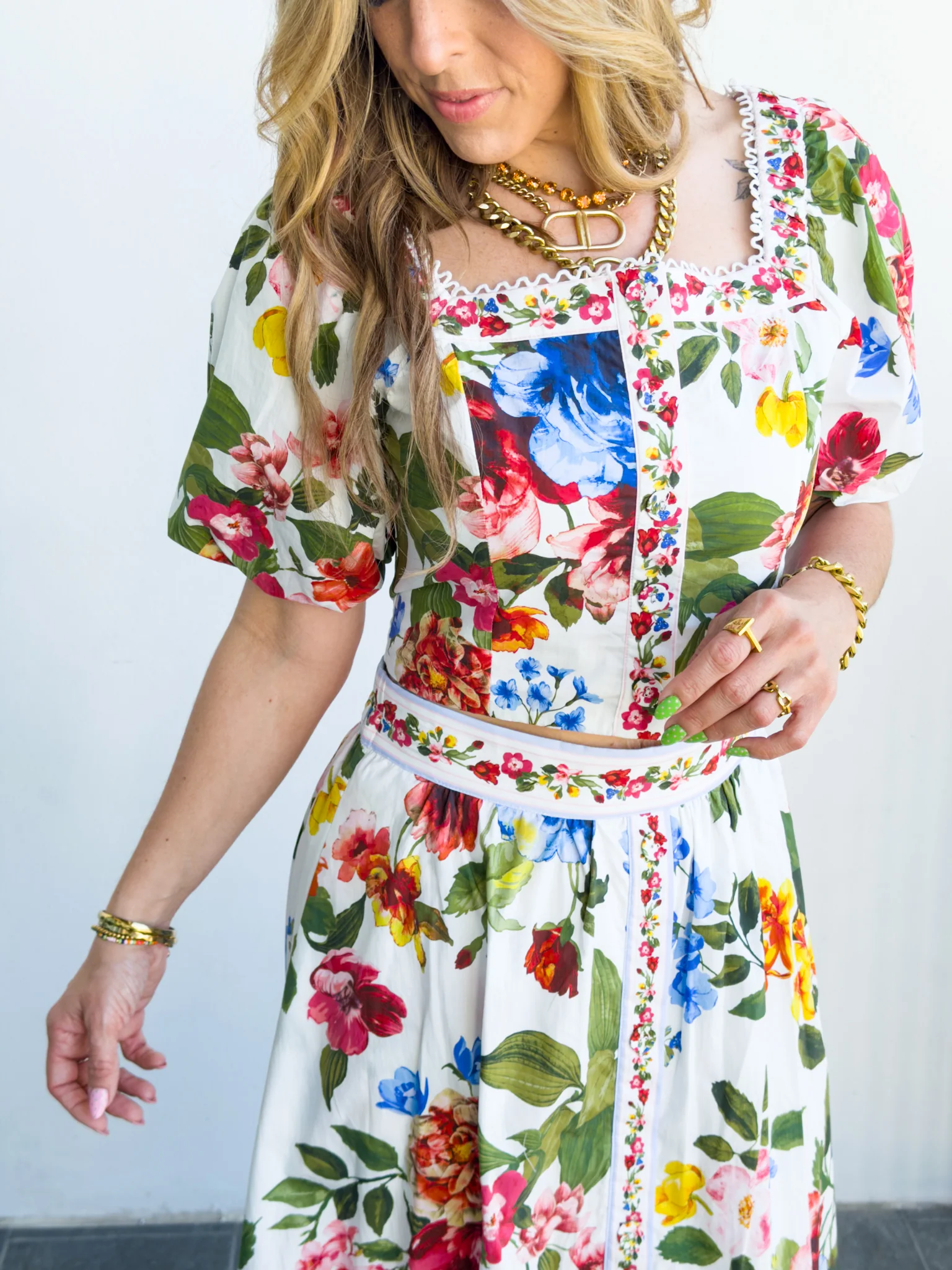 Floral Border Print Midi Skirt with Pockets - Image 3