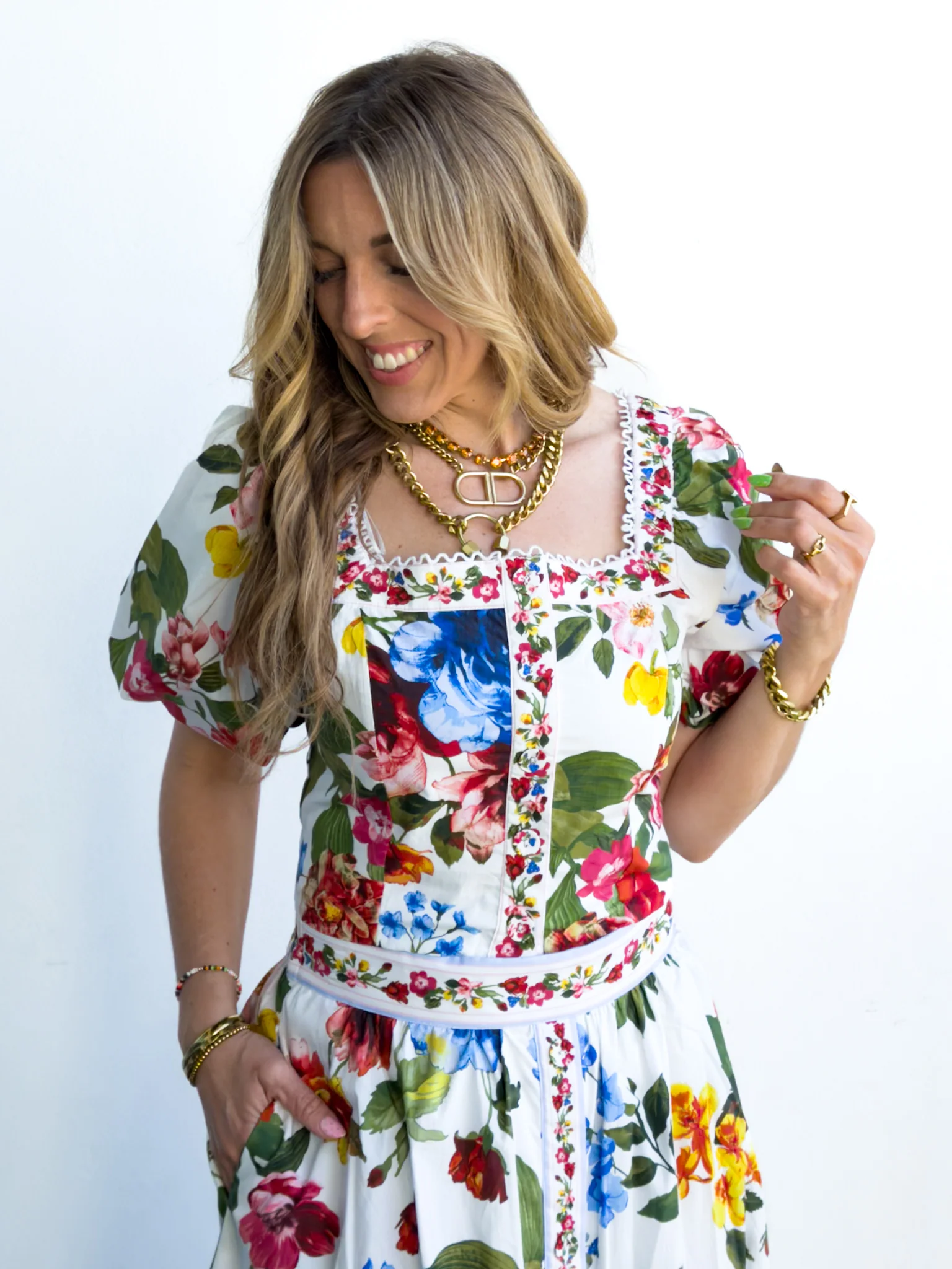 Floral Border Print Midi Skirt with Pockets - Image 7