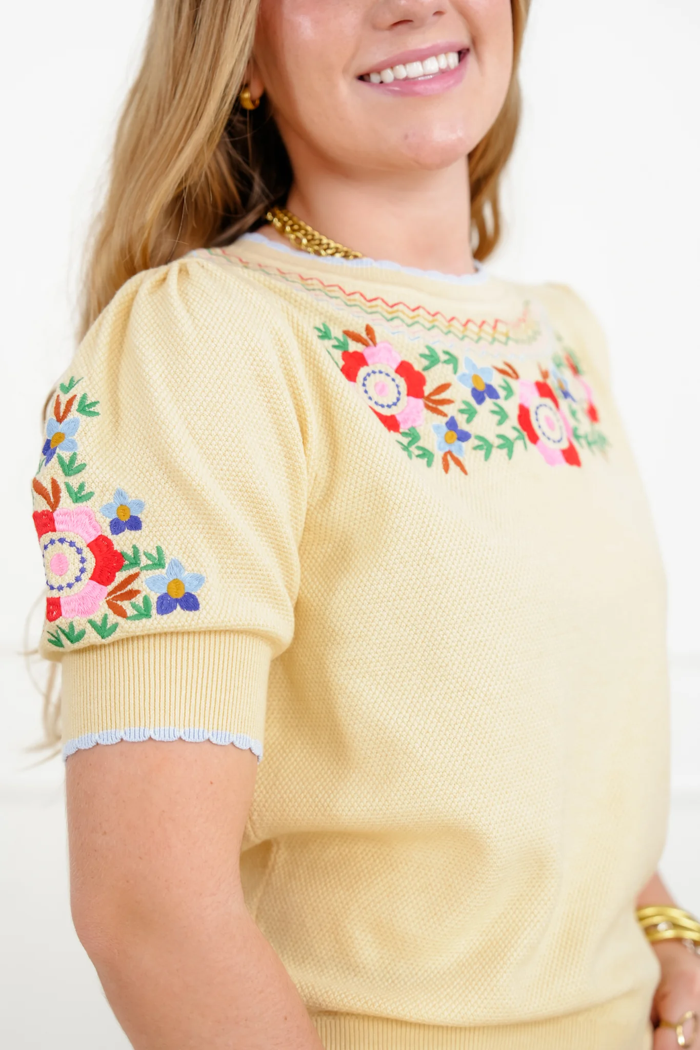 Floral Embroidered 3/4 Sleeve Sweater Top - Image 2