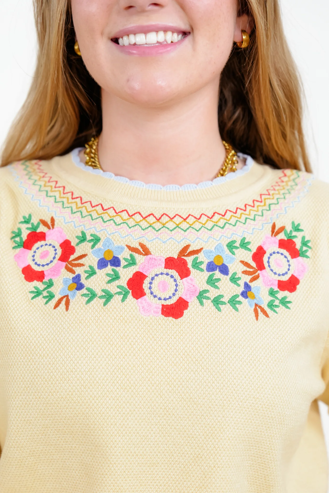 Floral Embroidered 3/4 Sleeve Sweater Top - Image 4