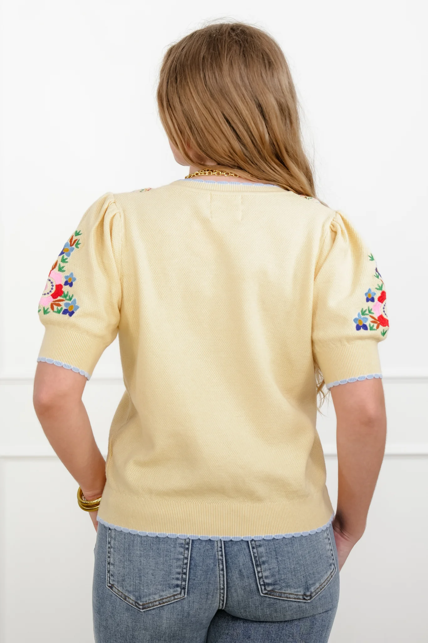 Floral Embroidered 3/4 Sleeve Sweater Top - Image 5