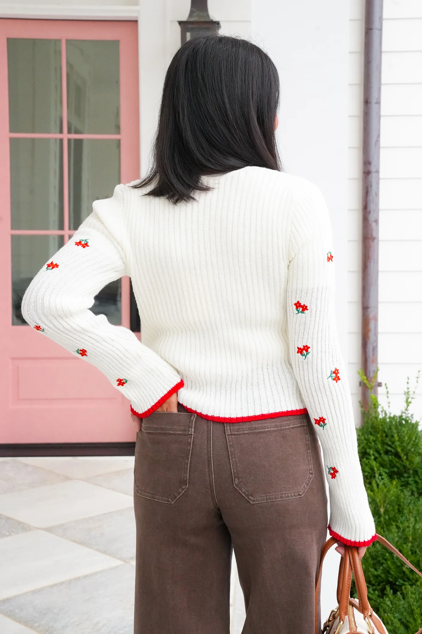 Floral Embroidered Long Sleeve Front Tie Sweater - Image 3