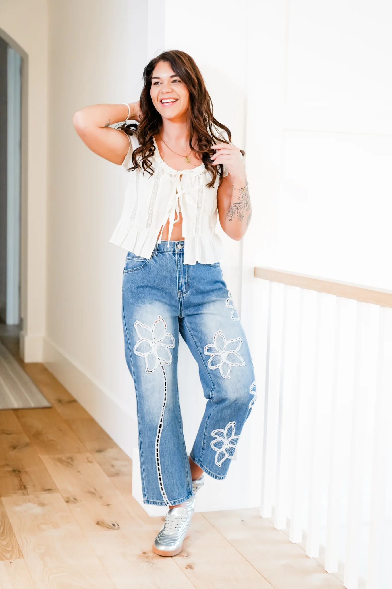 The Lily Bloom Floral Embroidered Straight Leg Jeans - Image 15