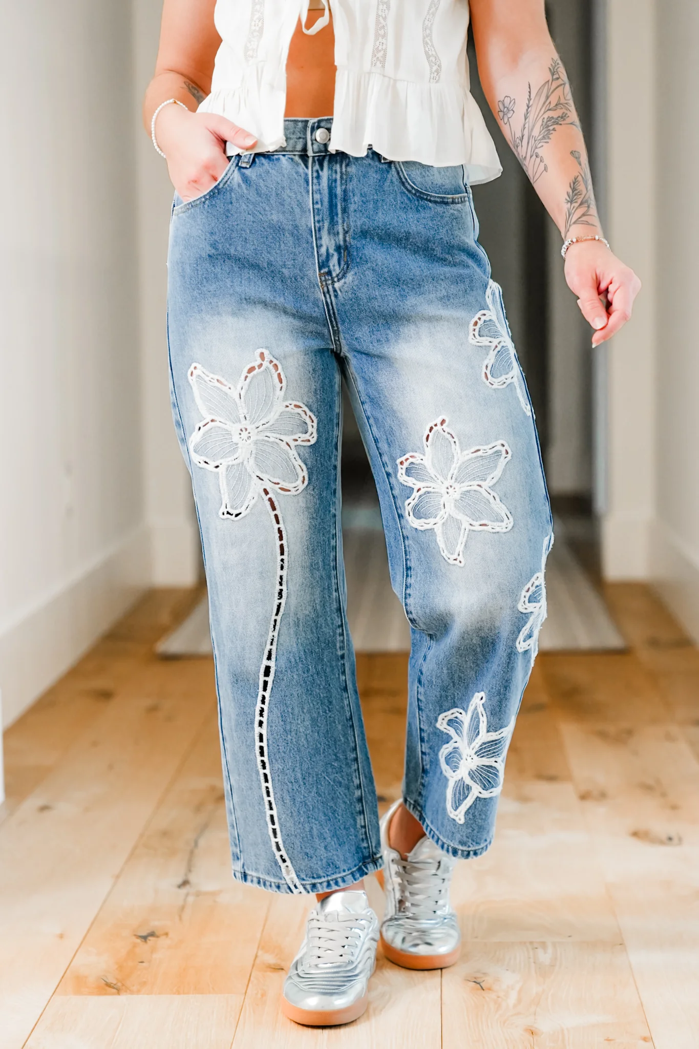 The Lily Bloom Floral Embroidered Straight Leg Jeans - Image 16
