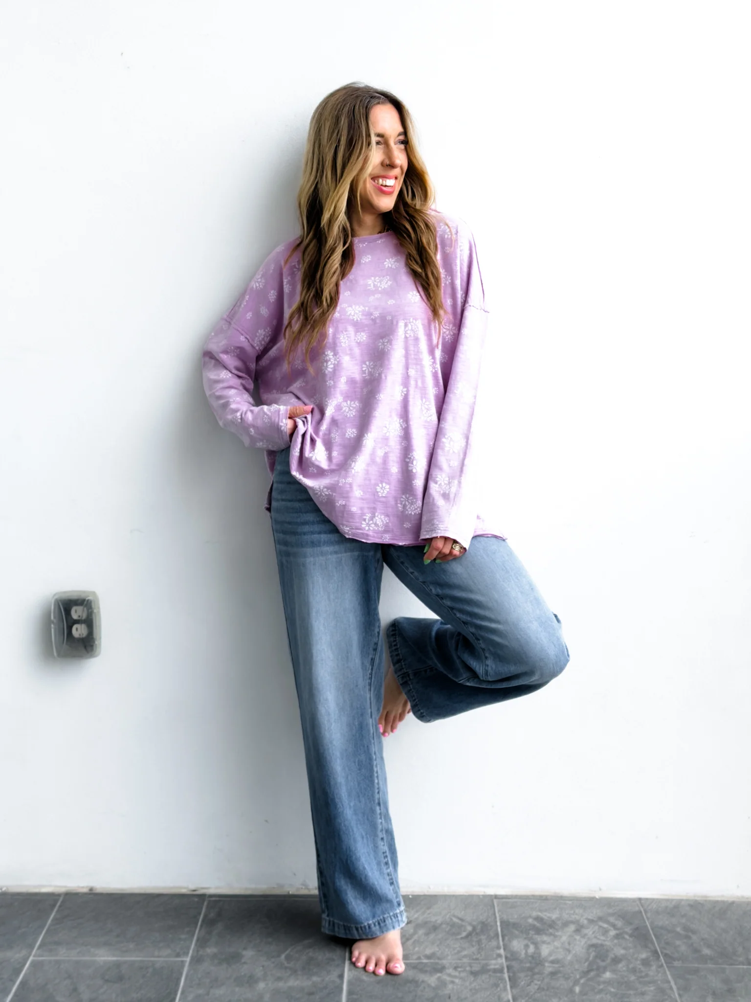 Floral Long Sleeve Round Neck Top - Image 4