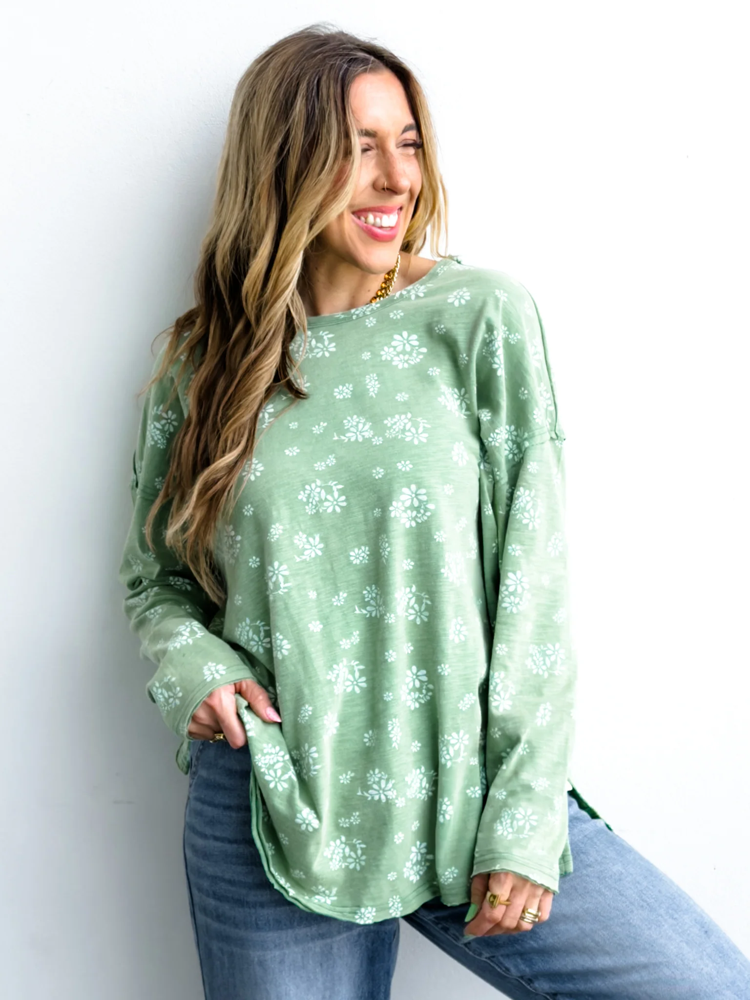 Floral Long Sleeve Round Neck Top - Image 8