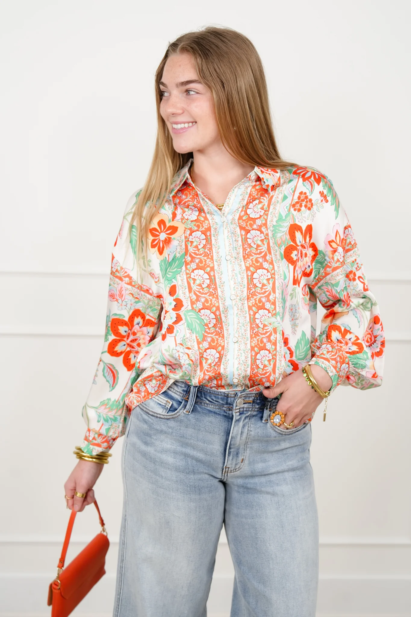 Floral Pattern Long Sleeve Button Up Blouse - Image 2