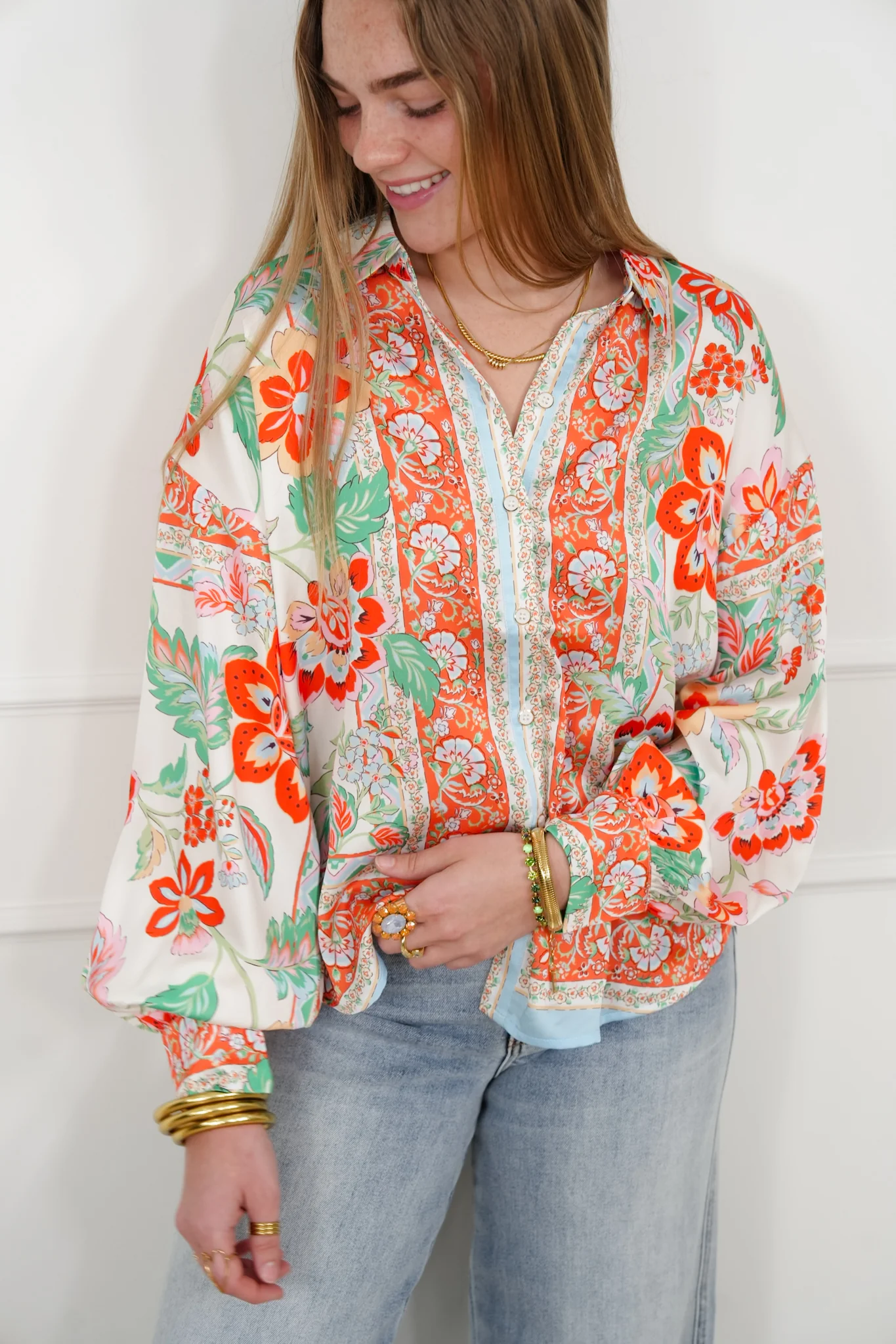 Floral Pattern Long Sleeve Button Up Blouse - Image 3