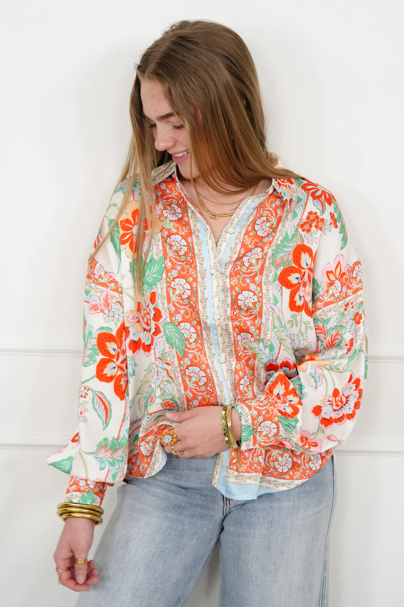Floral Pattern Long Sleeve Button Up Blouse - Image 5