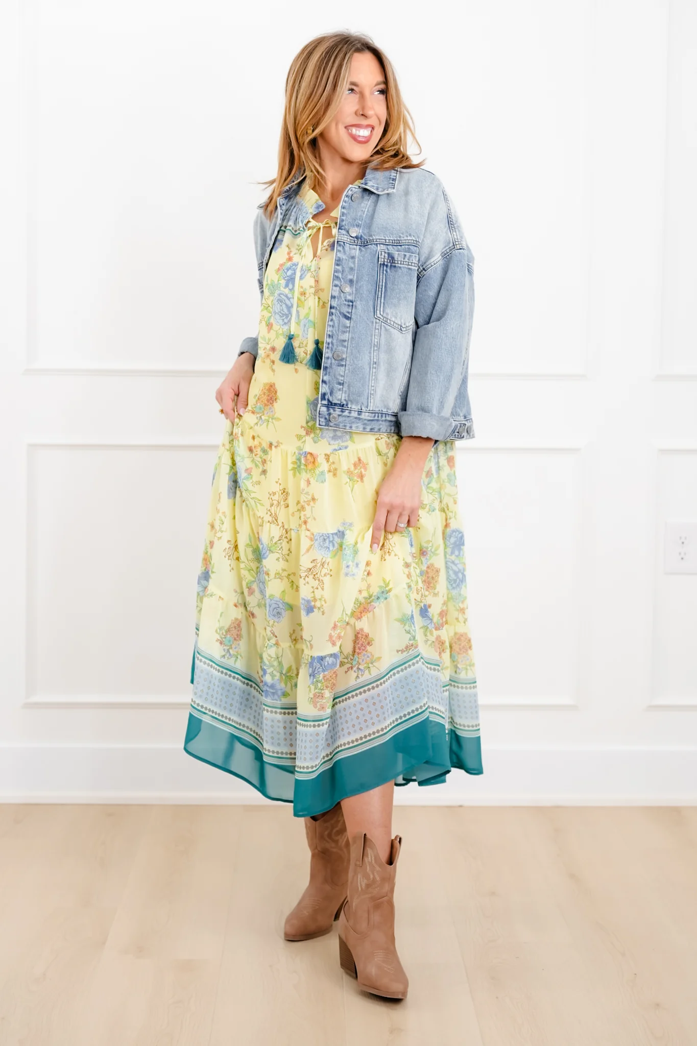 Floral Print 3/4 Sleeve Tiered Mix Dress - Image 4