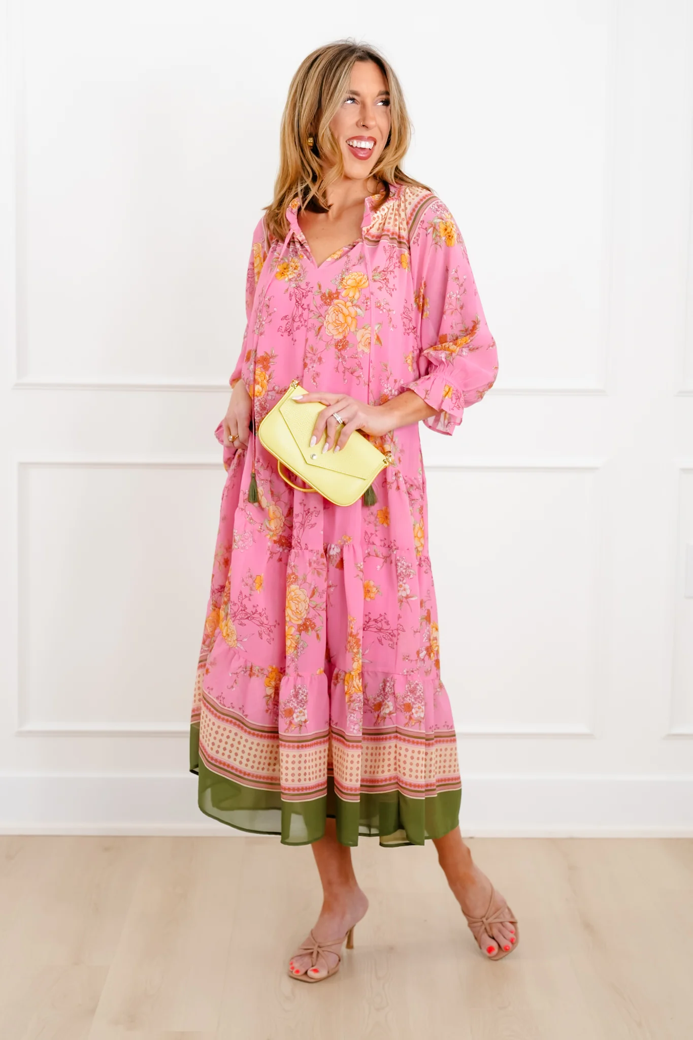 Floral Print 3/4 Sleeve Tiered Mix Dress - Image 5