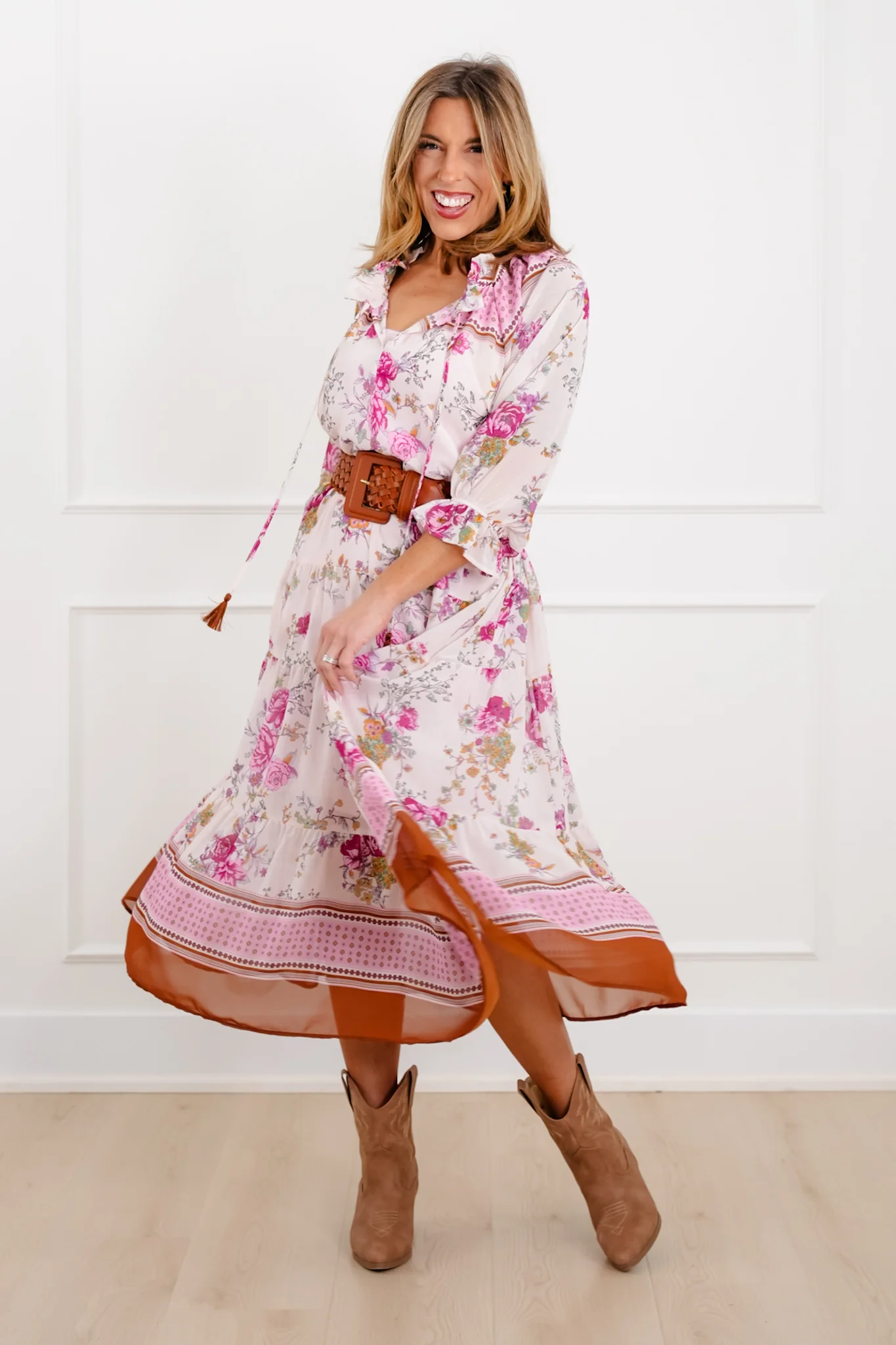 Floral Print 3/4 Sleeve Tiered Mix Dress - Image 6