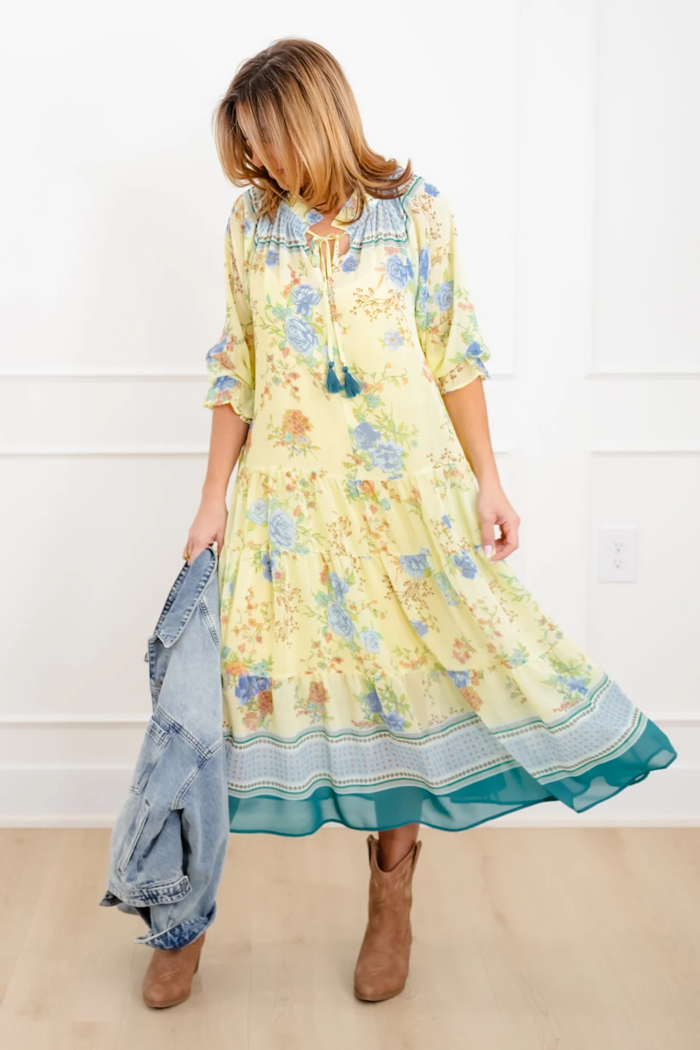 Floral Print 3/4 Sleeve Tiered Mix Dress - Image 7