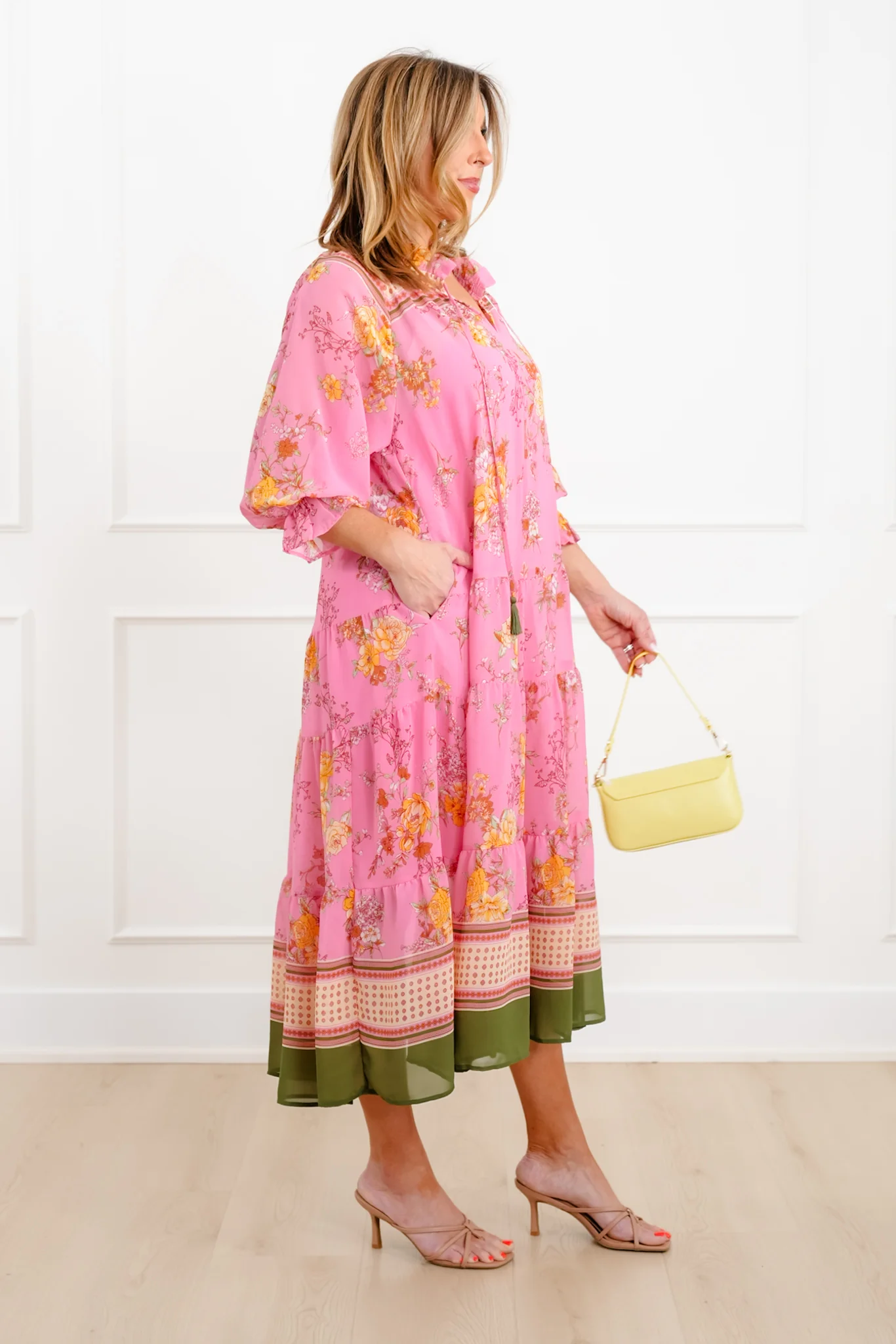 Floral Print 3/4 Sleeve Tiered Mix Dress - Image 8