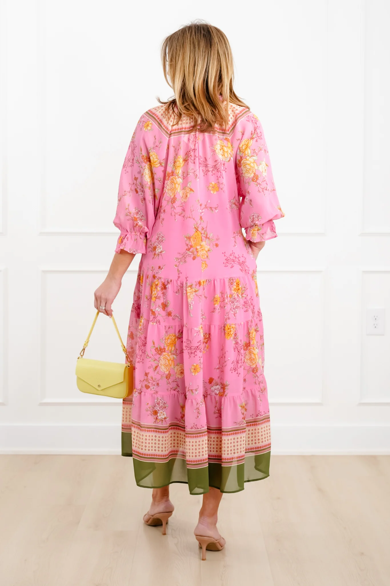 Floral Print 3/4 Sleeve Tiered Mix Dress - Image 9