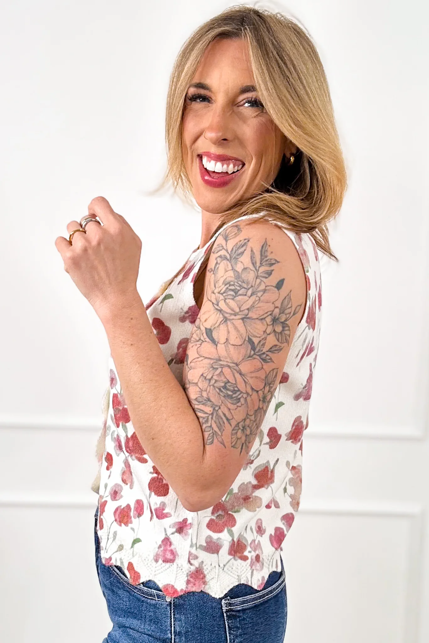 Floral Print Button Down Sweater Vest - Image 5