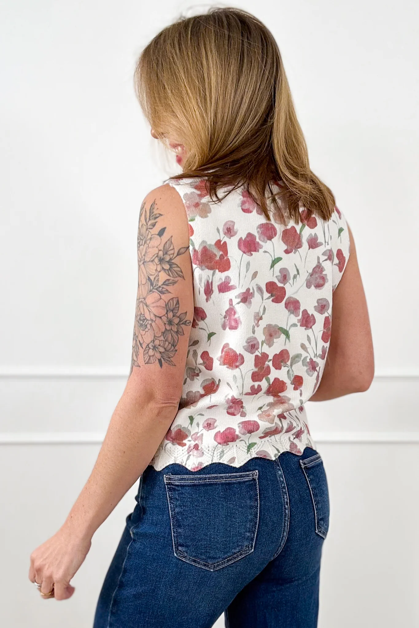 Floral Print Button Down Sweater Vest - Image 6