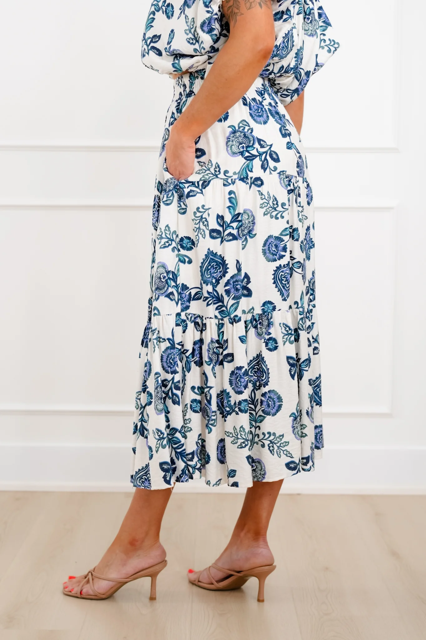 Floral Print Elastic Waist Midi Skirt - Image 2